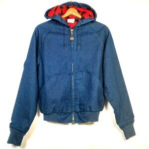 Vintage Walls Workwear Jacket S Blue Jean Denim Flannel Red Buffalo Plaid Lined